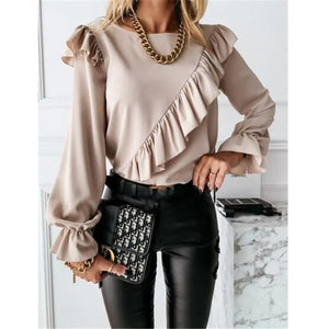Lady Office Work Ruffles O-Neck Blouse Rieworkes