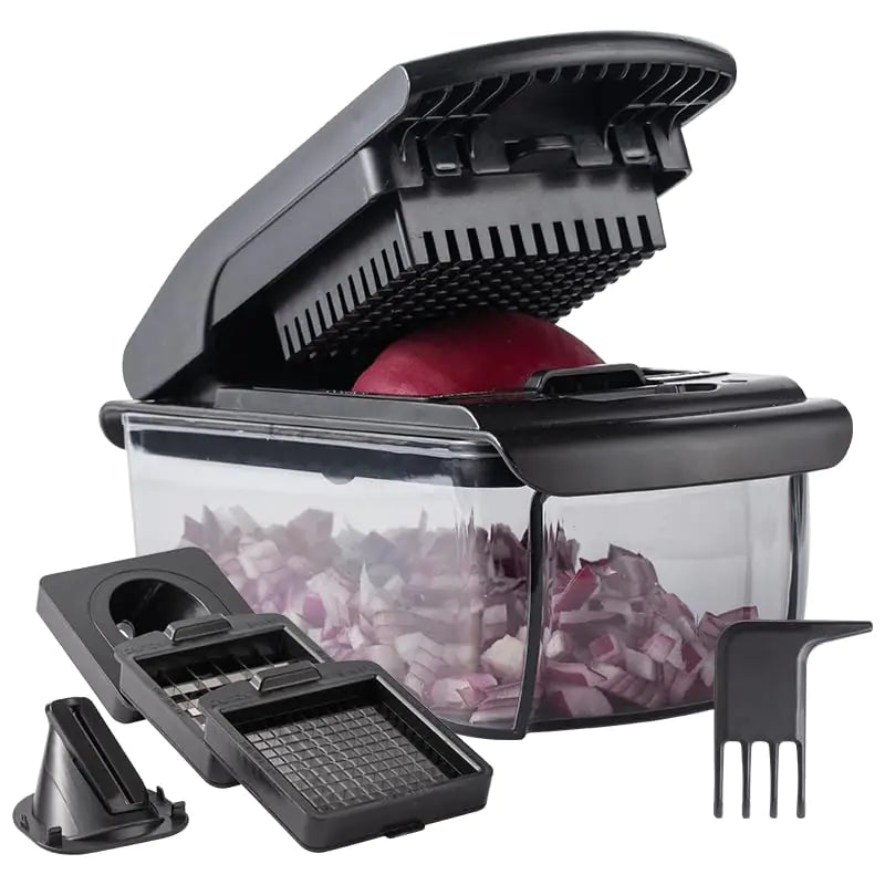 Cook with Color Vegetable Chopper - Multifunctional 11 in 1 Vegetable Chopper with Container - Food Chopper to Dice Chop Slice Julienne and Spiralize Black Rieworkes