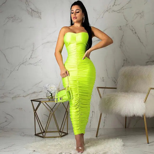 Neon Green Tube Dress Women Rieworkes