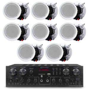 Home Theater System Kit with 1000 Watts 4-Chanel Bluetooth Receiver & 8 Qty 6.5" 200 Watts in-Wall in-Ceiling Speakers of 2-Way Stereo Sound with Woofer/Tweeter Flush Design by Technical Pro Mimarta