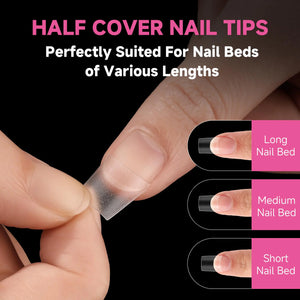 UNA GELLA Short Coffin Fake Nails 504Pcs Half Cover Matte Nail Tips Extra Short Coffin Gel X Nail Tips No C Curve Pre-buff No Need File Salon Quality Nail Extension DIY Nail Art Salon 12 Sizes C3-Half Short Coffin Rieworkes