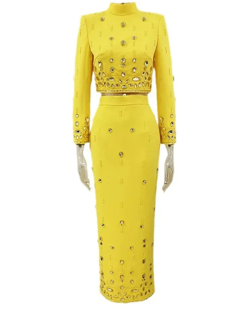 Elegant Rhinestone Long Skirt Set Mimarta