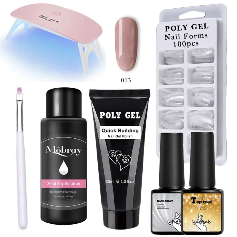 French Nail Art Poly Gel Kit with UV Brush and Nail Tips Rieworkes