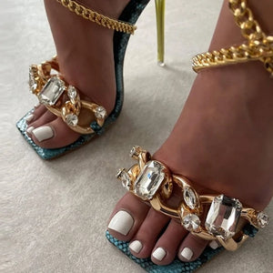 Crystal Chain Transparent Heels Rieworkes
