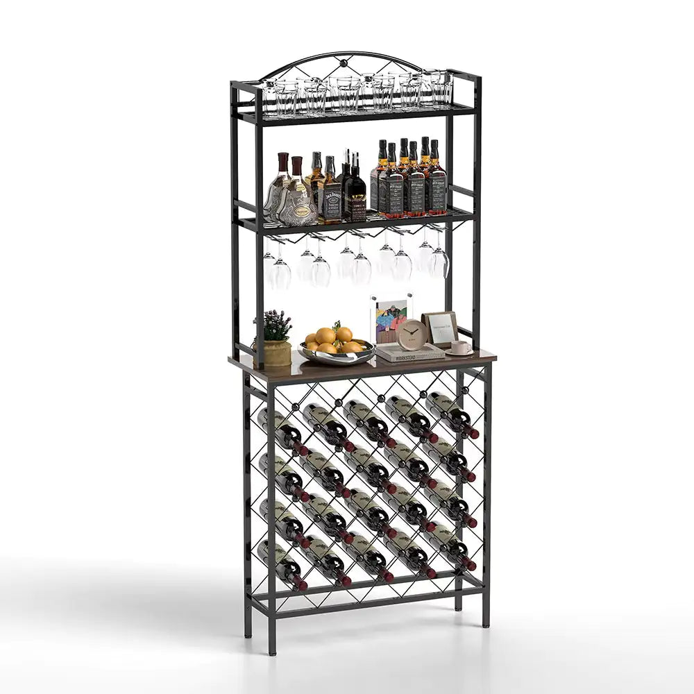 Tall Wine Holder Stand With Wine Glass Holder Rieworkes