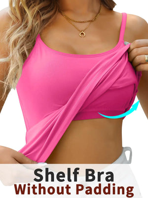 V FOR CITY Cotton Shelf Bra Camisoles Top for Women Adjustable Spaghetti Strap Tank Tops Basic Layer Camis 2 Pack Medium Black/Hot Pink Rieworkes