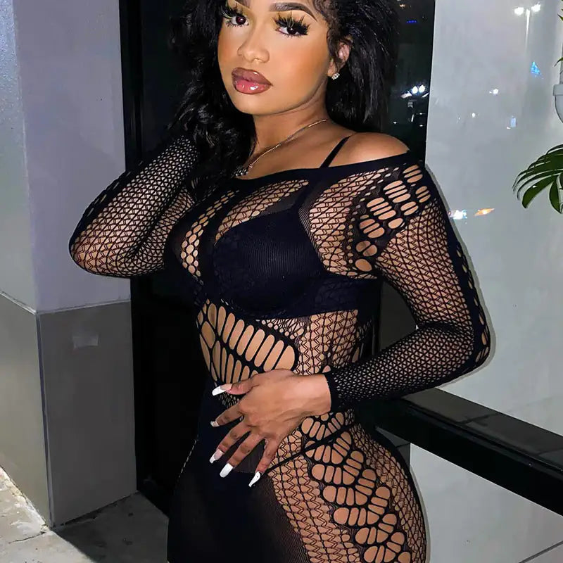 Mesh Cutout Mini Dress Rieworkes