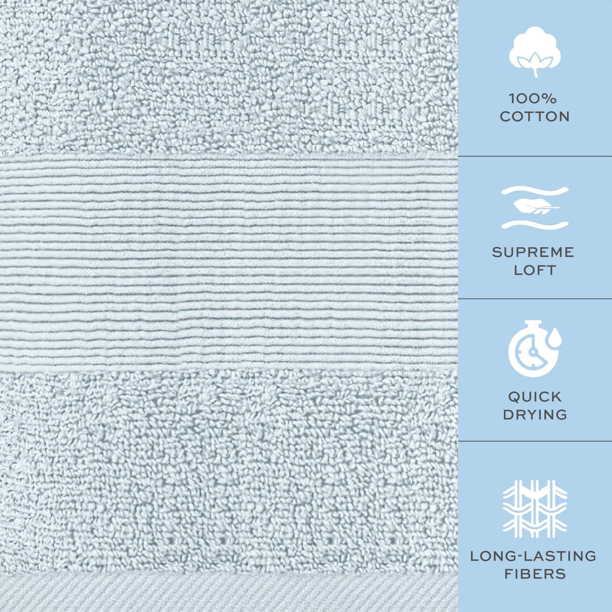 Resort Collection Soft Hand Towels 16x27 in 6 Pack Light Blue Luxury Hotel Rieworkes