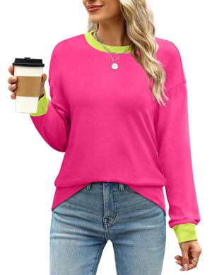 WIHOLL Womens Tunic Tops Long Sleeve Striped Shirts Crewneck Tops Plain Hot Pink X-Large Rieworkes