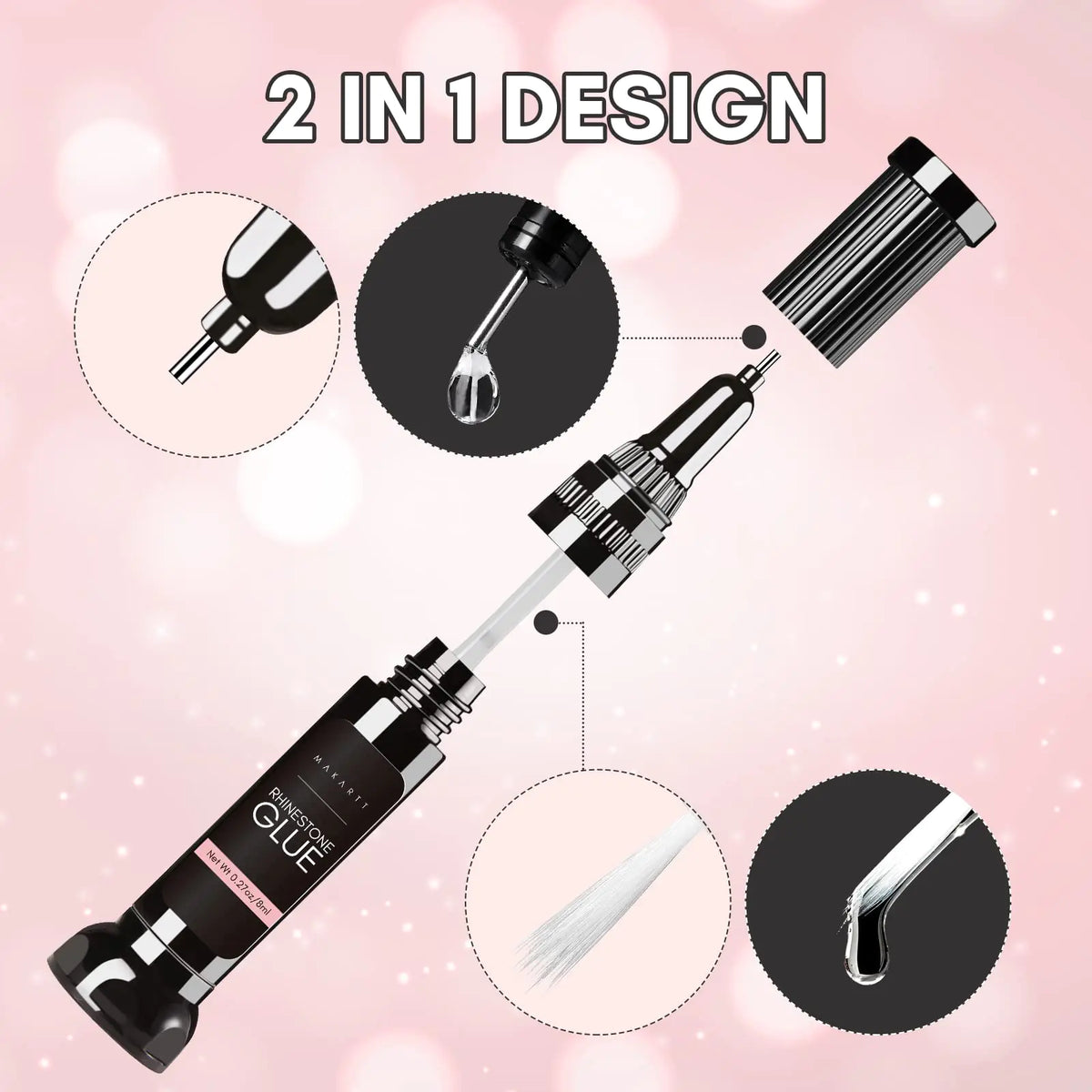 Makartt Nail Rhinestone Glue Gel, Upgrade Gel Nail Glue with Brush Pen Tip Super Strong Adhesive Precise for Nail Charms Crystals Rhinestones Beads Flower 3D Decorations 8ml*2 B-For Tiny Nail Rhinestones Rieworkes
