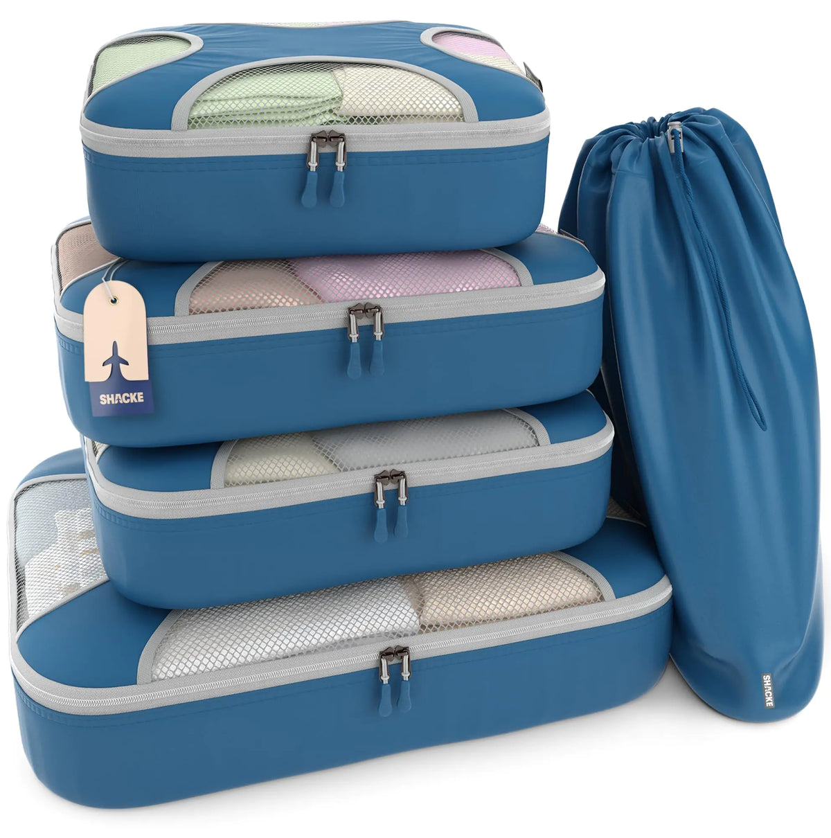 5 Set/8 Set Packing Cubes - Travel Organizers with Laundry Bag Set of 5 5 Set - Navy Blue Rieworkes