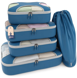 5 Set/8 Set Packing Cubes - Travel Organizers with Laundry Bag Set of 5 5 Set - Navy Blue Rieworkes