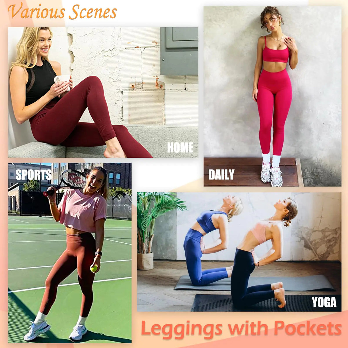 NEW YOUNG 3 Pack Leggings with Pockets for Women,High Waisted Tummy Control Workout Yoga Pants Small-Medium 3 Pack-c-black/Navy/Rose Pink Rieworkes