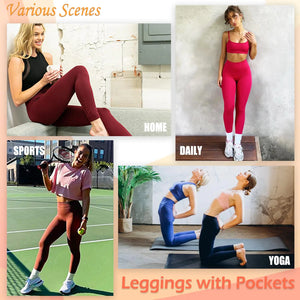 NEW YOUNG 3 Pack Leggings with Pockets for Women,High Waisted Tummy Control Workout Yoga Pants Small-Medium 3 Pack-c-black/Navy/Rose Pink Rieworkes