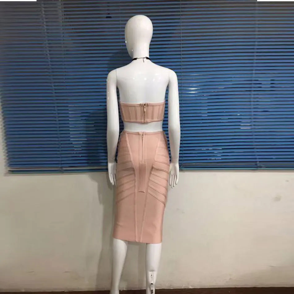 2018 Fall Winter Women's Strapless Gray Dress Set Mimarta