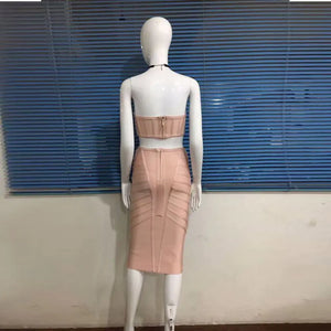 2018 Fall Winter Women's Strapless Gray Dress Set Mimarta