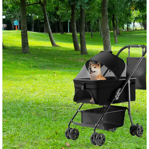 2 In 1 Folding Dog Stroller, Pet Folding Stroller, 4 Wheels Dog Cat Puppy Stroller W  Removable Travel Carrier For Small  Medium Pet, Waterproof Pad, Car Seat, Sun Shade, Xmas Christmas Gift Rieworkes