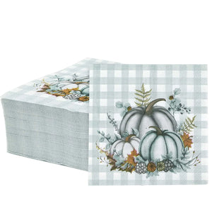 SietDESEO 50 Pieces 3-ply Fall Pumpkin Napkins Blue White Thanksgiving Napkins Cocktail Napkins for Dinner Kitchen Bathroom Thanksgiving Party Napkins Disposable Mimarta