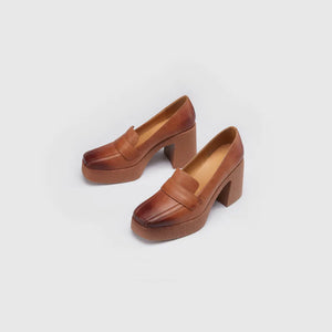 Women's Leather Retro Thick Sole Square Toe Shoes Rieworkes