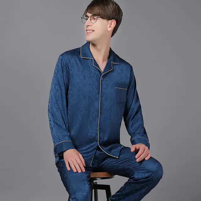 Men's Luxury Silk Satin Pajama Set with Long Sleeves Mimarta