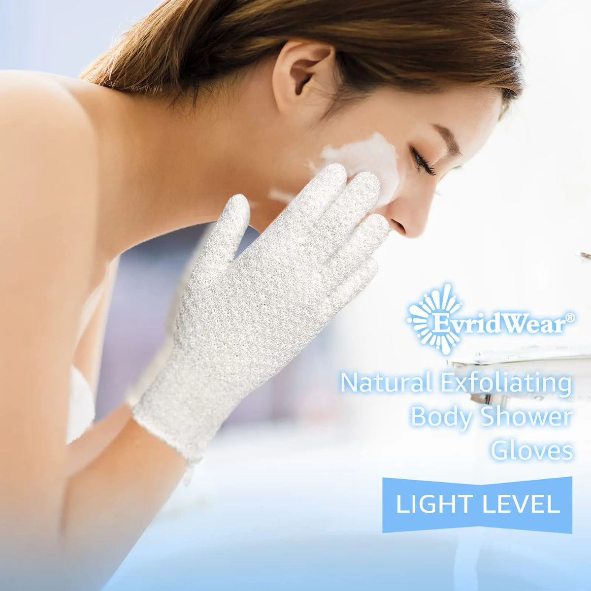 Evridwear Exfoliating Dual Texture Bath Gloves for Shower, Spa, Massage and Body Scrubs, Dead Skin Cell Remover, Gloves with Hanging Loop (1 Pair Light Glove) 1 Pair Light Glove Rieworkes