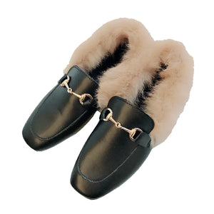 Fleece-Lined Flat Loafers with Rabbit Fur for Women Mimarta