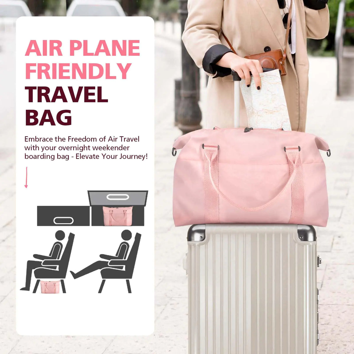 Travel Duffle Bag, Waterproof Weekender Bag Carry On Tote Bags for Women, Travel Essentials Sport Gym Bag for Men, Hospital Bag for Labor and Delivery, Overnight Bag Luggage Bag with Trolley Sleeve 01 Coral Pink Rieworkes