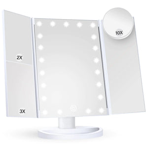 HUONUL Makeup Mirror Vanity with Lights, 2X 3X 10X Magnification, Lighted Mirror, Touch Control, Trifold Dual Power Supply, Portable LED Women Gift (Green) Green Rieworkes