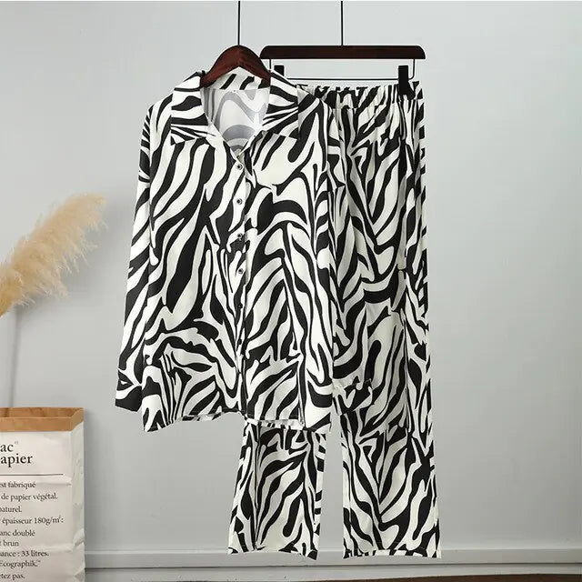 Loose Stripe Pants Set Elegant Long Sleeve Top Rieworkes
