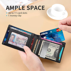 RUNBOX Slim Wallets for Men - Leather Money Clip Mens Wallet - RFID Blocking Front Pocket Bifold Wallet - Thin Credit Card Holder with Gift Box palm grain black Rieworkes
