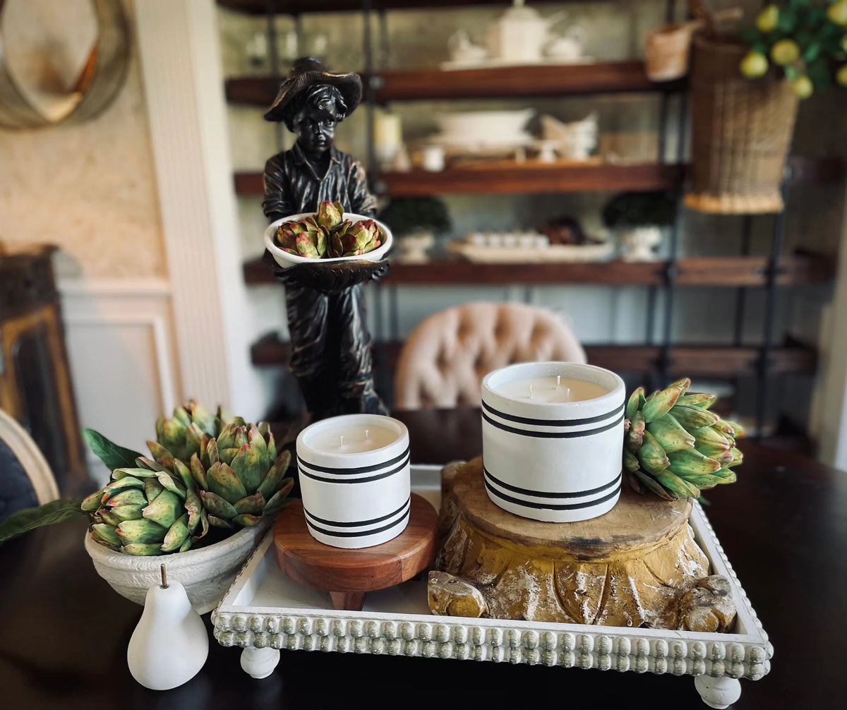 Luxury Small Striped Stone Designer Candle - Pillow Talk Rieworkes
