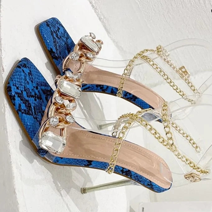 Crystal Chain Transparent Heels Rieworkes