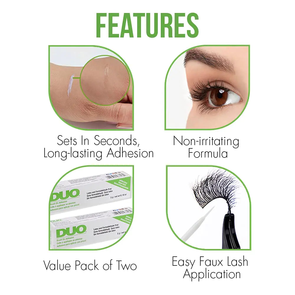 DUO Brush-On Strip Lash Adhesive with Vitamins A, C & E, Clear, Non-Irritating, Fast Drying Lash Glue, Easy to Use, Safe for Sensitive Eyes and Skin, 0.18 oz, 2-Packs 0.18 Ounce (Pack of 2) Clear (Peggable) Rieworkes
