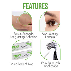 DUO Brush-On Strip Lash Adhesive with Vitamins A, C & E, Clear, Non-Irritating, Fast Drying Lash Glue, Easy to Use, Safe for Sensitive Eyes and Skin, 0.18 oz, 2-Packs 0.18 Ounce (Pack of 2) Clear (Peggable) Rieworkes
