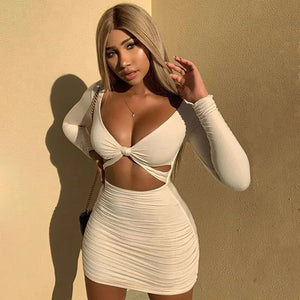 Sexy Long Sleeve Pleated Mini Party Dresses Mimarta