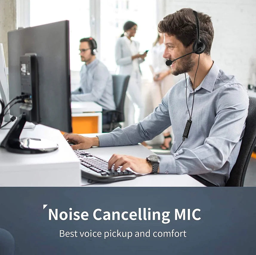 USB Headset Headphone With Microphone Noise Cancelling For PC Computer Call Chat Rieworkes