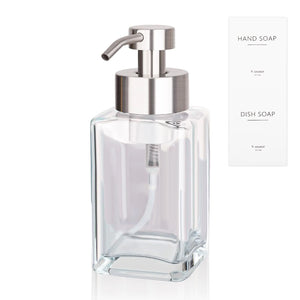 Foaming Soap Dispenser with Stainless Steel Pump 12oz Refillable Glass Liquid Dish Soap Bottles for Bathroom Kitchen Sink Home Decor Rieworkes