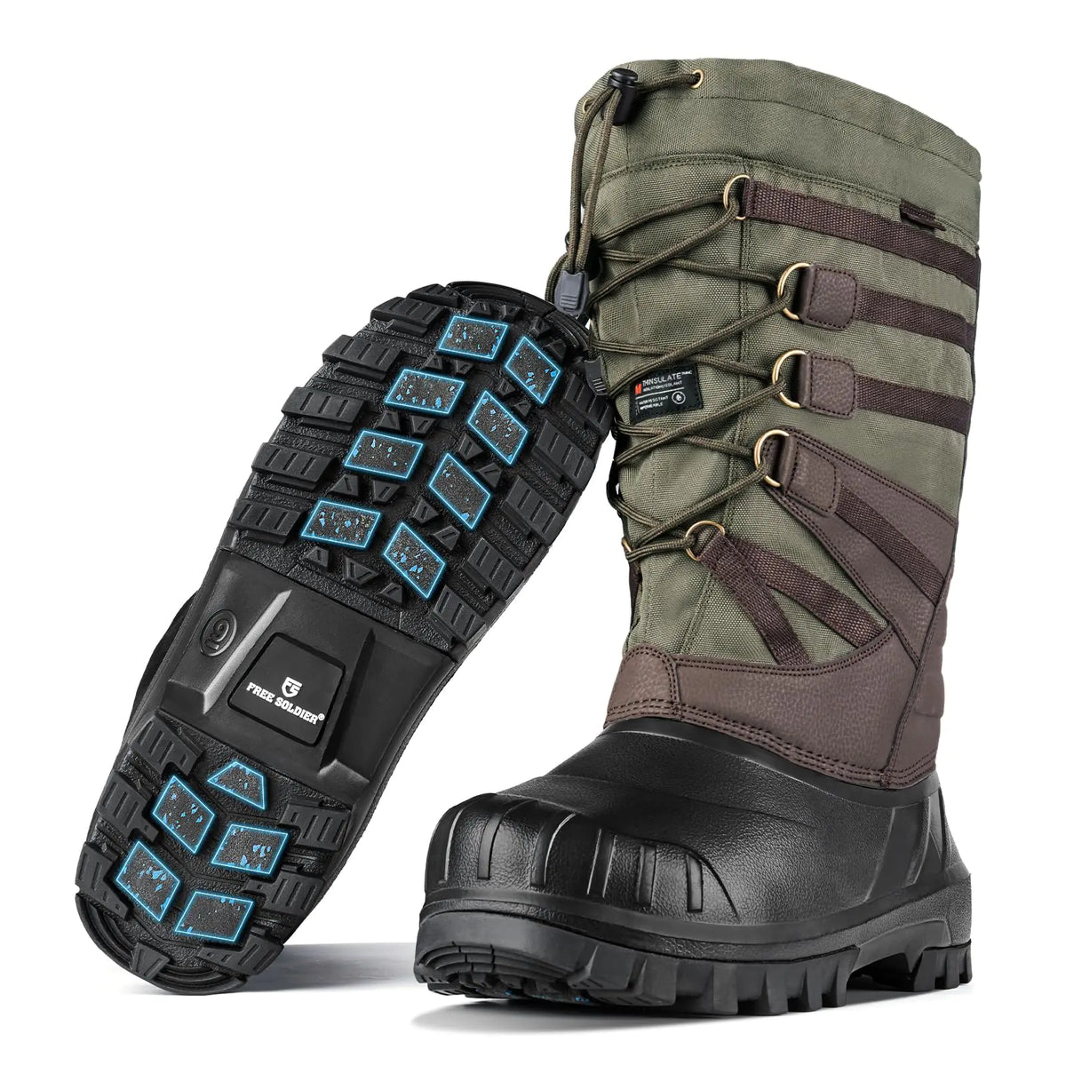FREE SOLDIER Snow Boots for Men Waterproof Anti-slip 3M Lining Lightweight Tall Outdoor Warm Winter Work Boots (Green 10) Mimarta
