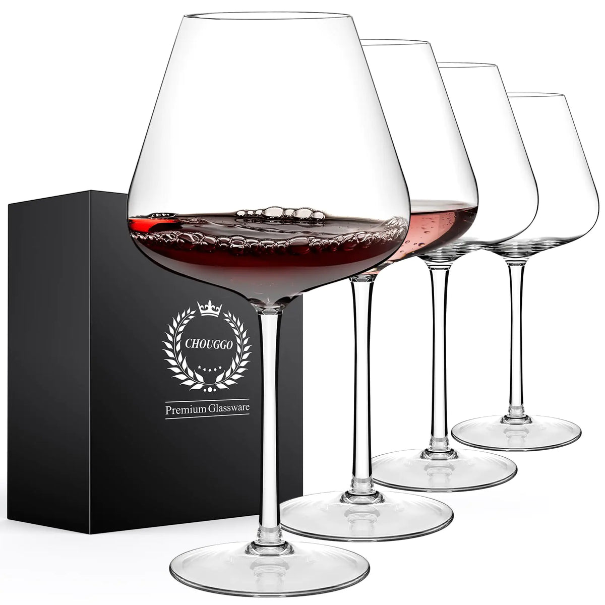 Chouggo Super Large 28Oz Wine Glasses Set of 4 Hand Blown Crystal Red Wine or White Wine Burgundy Glass Hand Crafted by Artisans - Gifts for Women Men Wedding Anniversary Christmas Birthday Mimarta