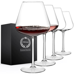 Chouggo Super Large 28Oz Wine Glasses Set of 4 Hand Blown Crystal Red Wine or White Wine Burgundy Glass Hand Crafted by Artisans - Gifts for Women Men Wedding Anniversary Christmas Birthday Mimarta