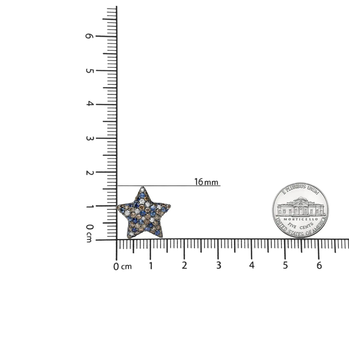 Black Rhodium Plated 18K White Gold 1.00 Cttw Diamond and Round Blue Sapphire Gemstone Micro-Pave Star Stud Earrings (Brown and G-H Color, SI1-SI2 Clarity) Rieworkes
