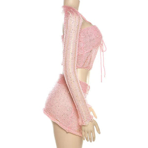 Sweet Like Sugar Distressed Crochet Mini Skirt Set Rieworkes