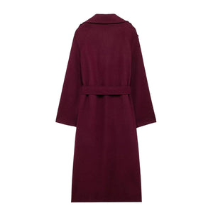 Elegant Bordeaux Lapel Mix Maxi Overcoat Rieworkes