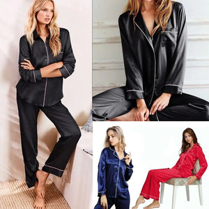 New Elegant Fashion Casual Women Lady Satin Pajamas Set Rieworkes