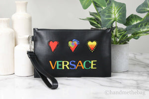 Versace Small Leather Embroidered Heart Patch Clutch Mimarta