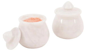 Marble Salt Cellar With Lid White 3.5" Inches Handmade Set Of 2 Salt & Pepper Container Salt Box Salt Holder With Lid - Salt Cellar Spice Containers For Kitchen Decor Mimarta
