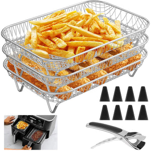 Air Fryer Rack Accessories for Ninja Basket 3 Layers 304 Stainless Steel Stackable Bacon Air Fryer Accessories for Ninja AF300UK Salter/Instant/EMtronics Double Drawer with Clip Mimarta