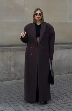 Elegant Lapel Double Breasted-pocket Wool-like Coat Rieworkes