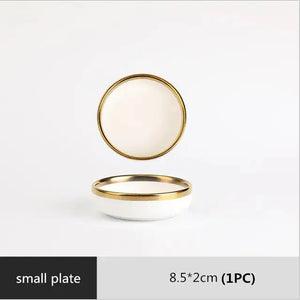 High-quality Matte Gilt Rim White Porcelain Dinner Tray Kitchen Plates Ceramic Tableware Food Dishes Rice Salad Noodles Bowl Rieworkes