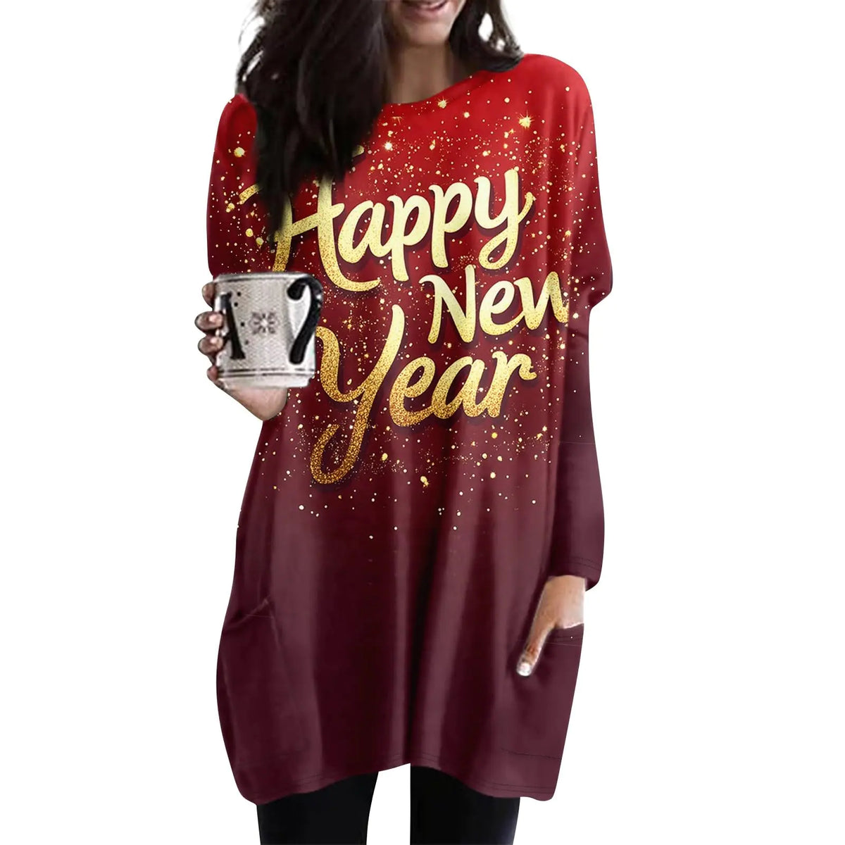 New Years Eve Outfit Womens Tees New Years Eve Outfit for Women Long Sleeve Happy New Year 2025 Printed Graphic Holidays Festival Outfits New Years Eve Tops 2025 New Year Shirt for Family(Red3XL Mimarta